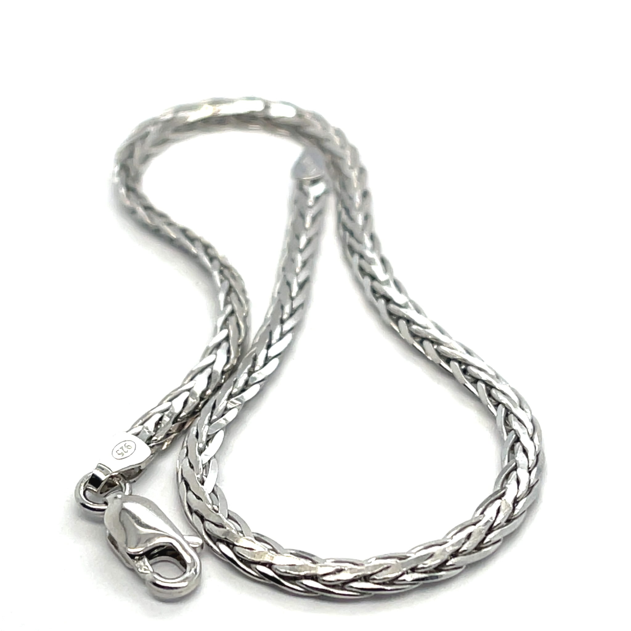 bransoletka lisi ogon 3mm, biżuteria rodowana męska, bransoletka srebrna damska 20cm, pleciona bransoletka srebrna, lekka bransoletka ze srebra, biżuteria premium sklep online