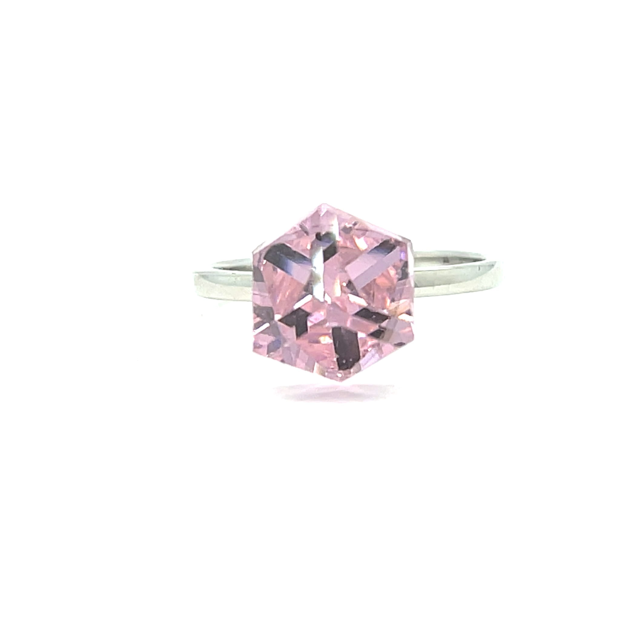 pierścionek statement różowy, nowoczesna biżuteria z kryształami, pierścionek kostka 12mm, biżuteria srebrna rodowana swarovski, różowy pierścionek na prezent, elegancki pierścionek z dużym oczkiem