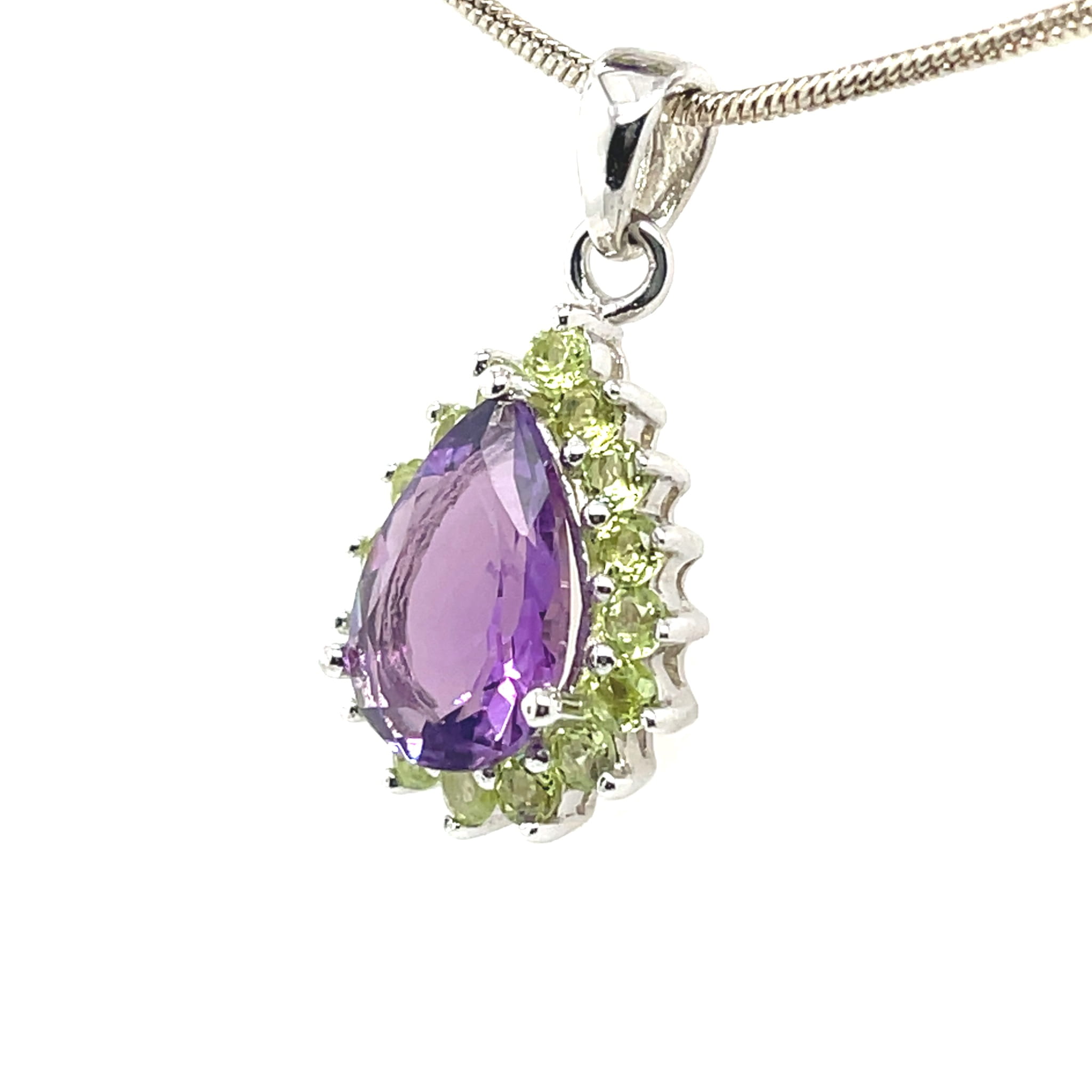 Komplet srebrny rodowany pr. 925 z ametystem i peridotem