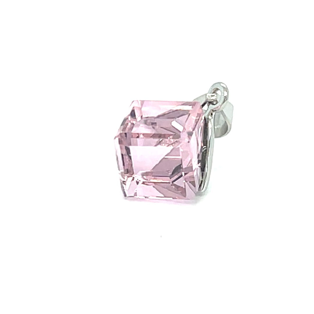 wisiorek kostka swarovskiego, rozowa zawieszka do lancuszka, rodowane srebro pr 925, bizuteria z krysztalami swarovski, wisiorki premium shoper