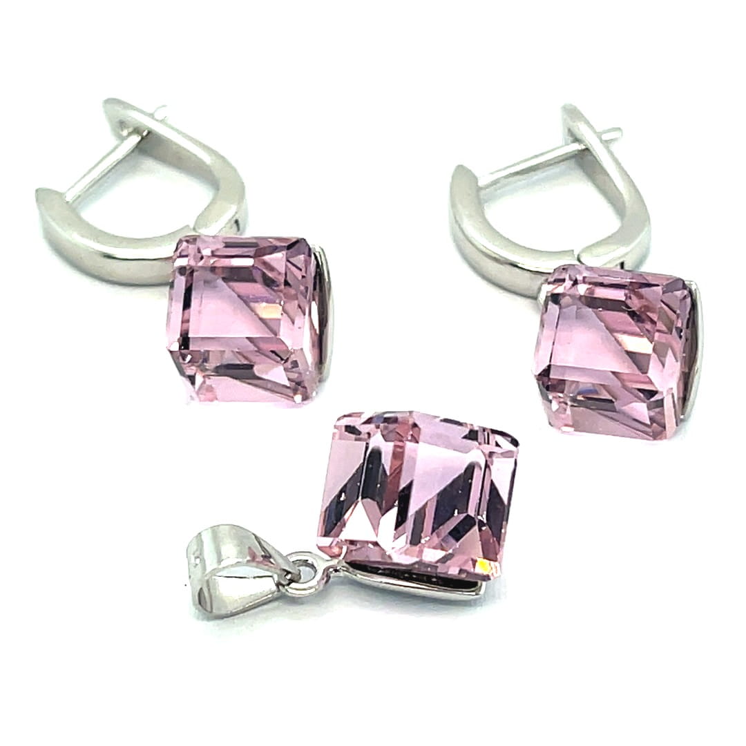 modne kolczyki z krysztalami, kolczyki rodowane kostki, pustynny roz kolczyki swarovski, eleganckie kolczyki na biglu, kolczyki premium shoper