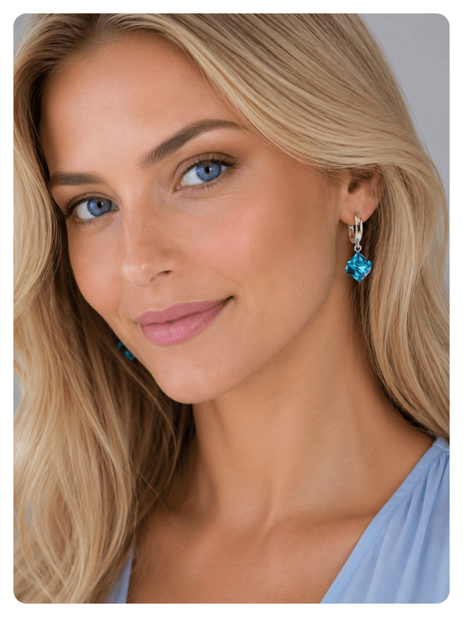 modne kolczyki z krysztalami, kolczyki rodowane kostki, blekitne kolczyki swarovski, eleganckie kolczyki angielskie, kolczyki premium shoper