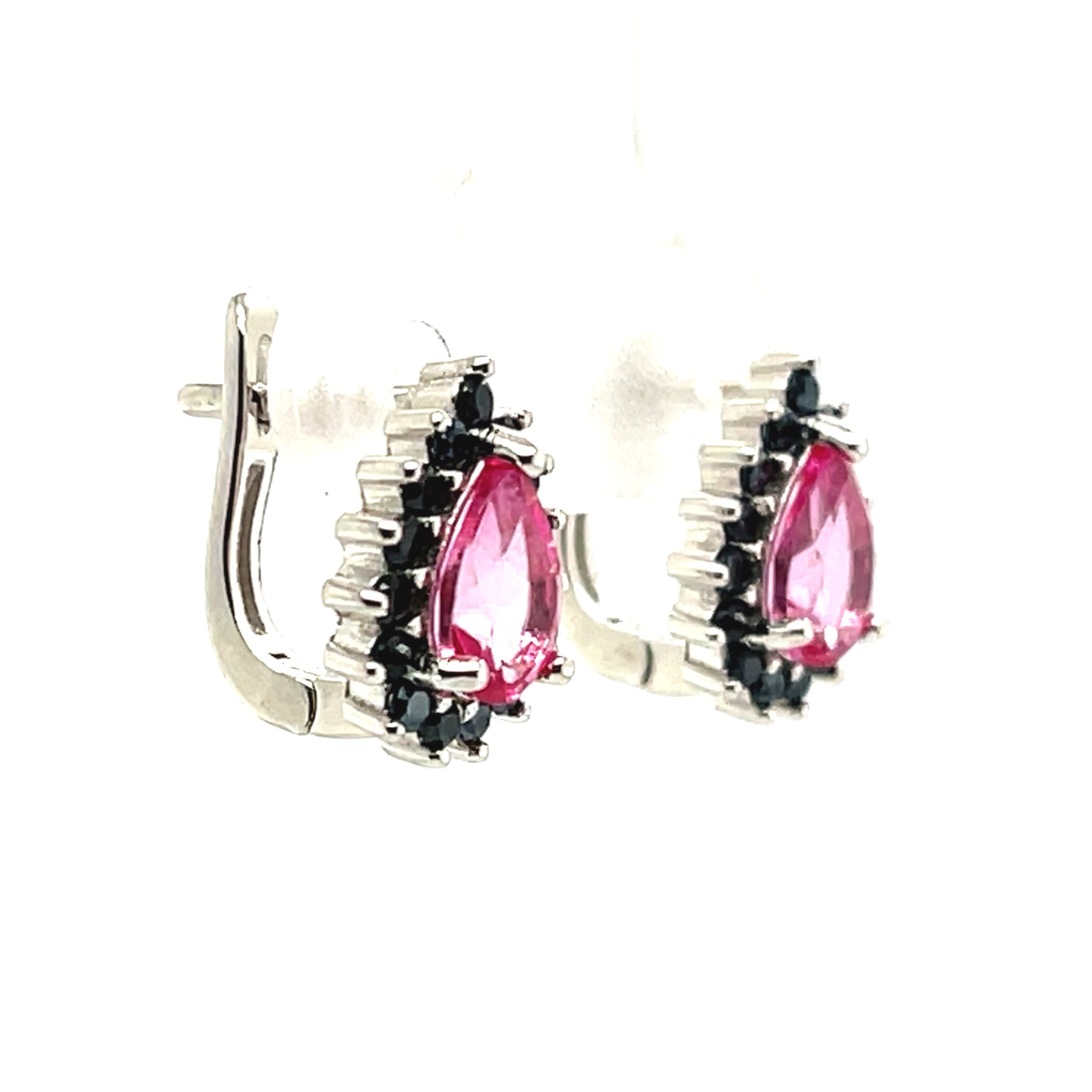Kolczyki srebrne rodowane 925 z kamieniami naturalnymi  różowy topaz i czarny spinel
