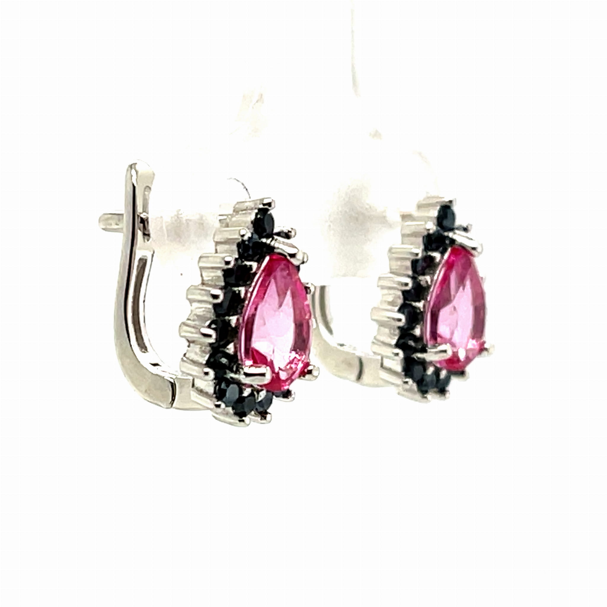 Kolczyki srebrne rodowane 925 z kamieniami naturalnymi  różowy topaz i czarny spinel