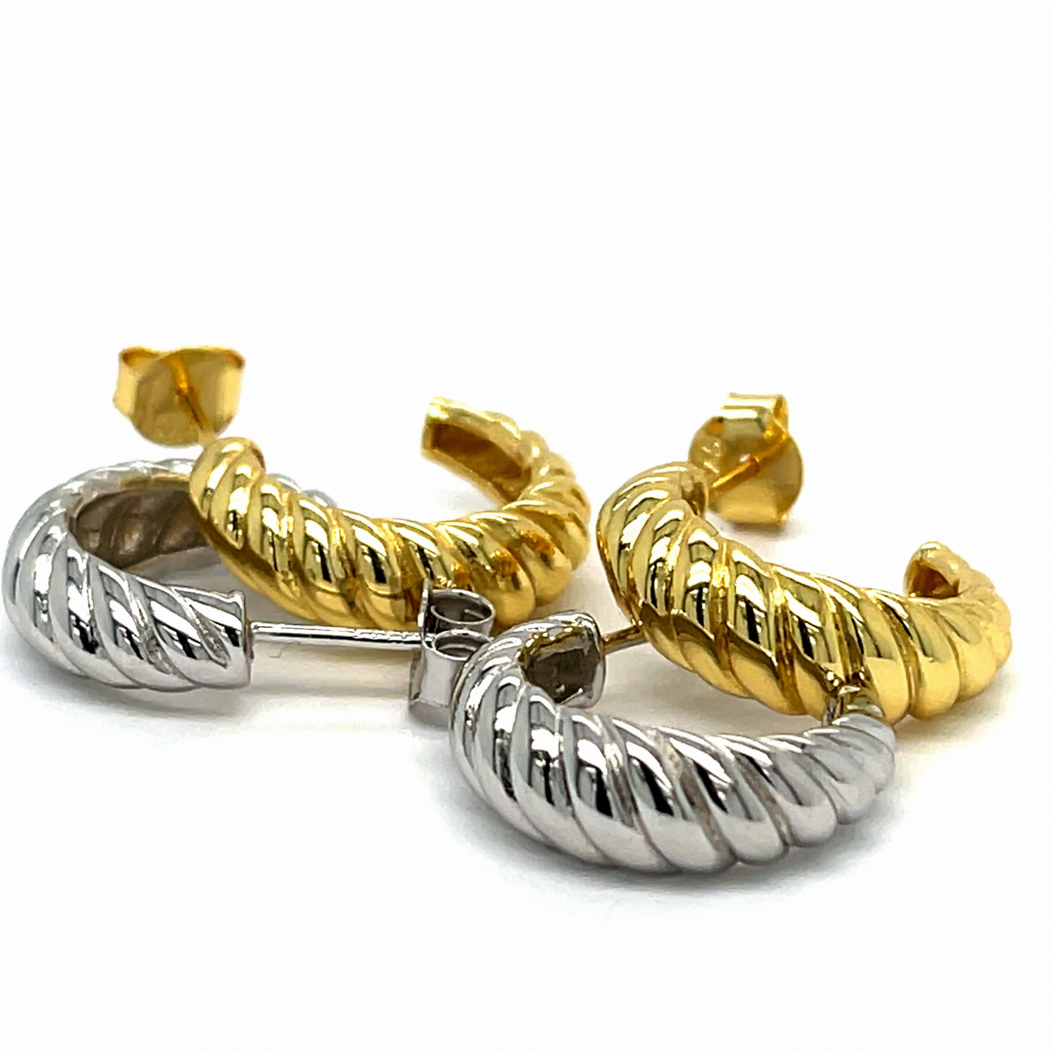 kolczyki pozłacane półkola, plecione kolczyki złocone, kolczyki rogale pozłacane srebro, biżuteria z grubym splotem, złote półkola sztyfty