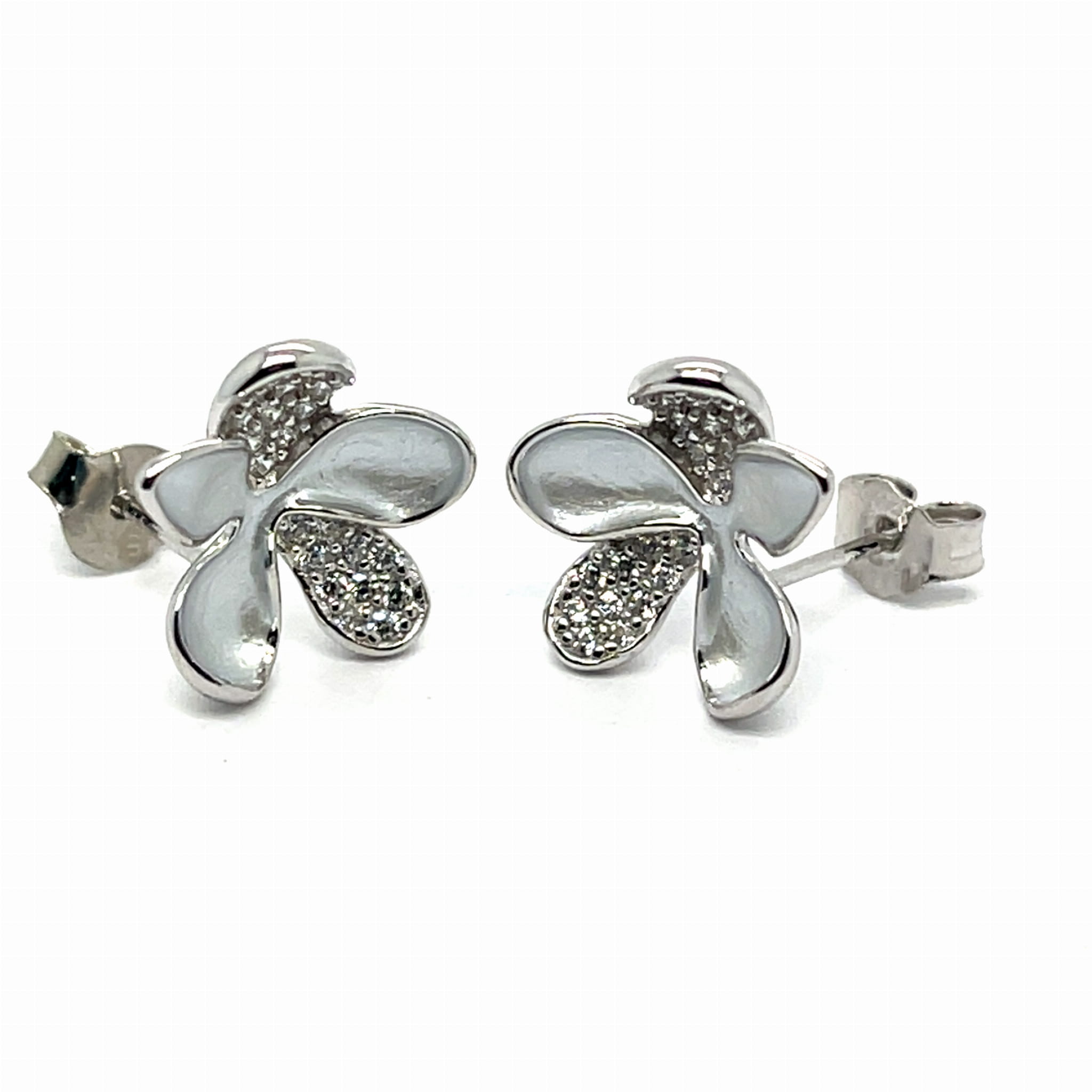 Kolczyki z cyrkoniowym kwiatem "Srebrna róża pustyni" pr. 925 na sztyfcie, modna biżuteria