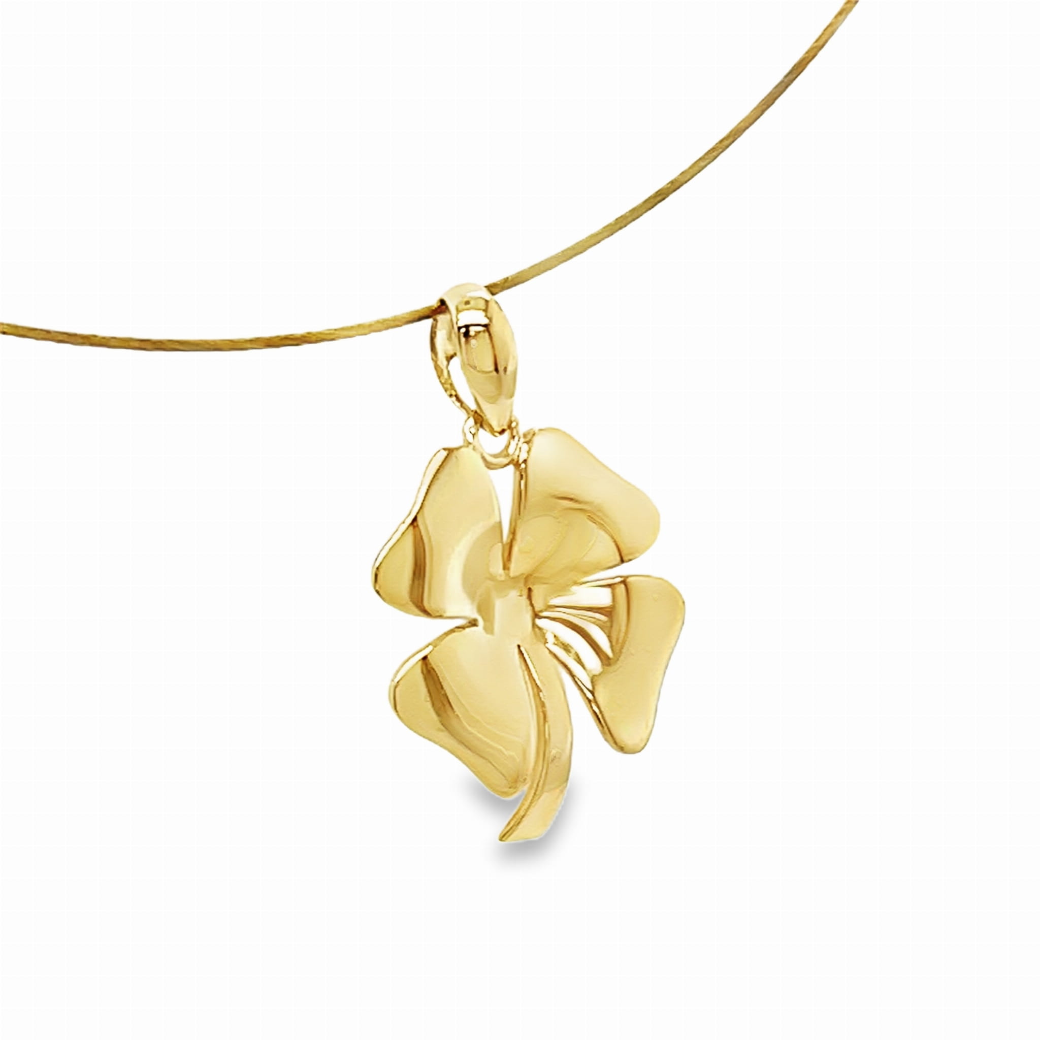Złota koniczynka 14K, przywieszka na łańcuszek, pomysł na prezent, złota koniczynka do łańcuszka, biżuteria próby 585 sklep online, elegancki wisiorek dla niej, złota biżuteria 12x19 mm