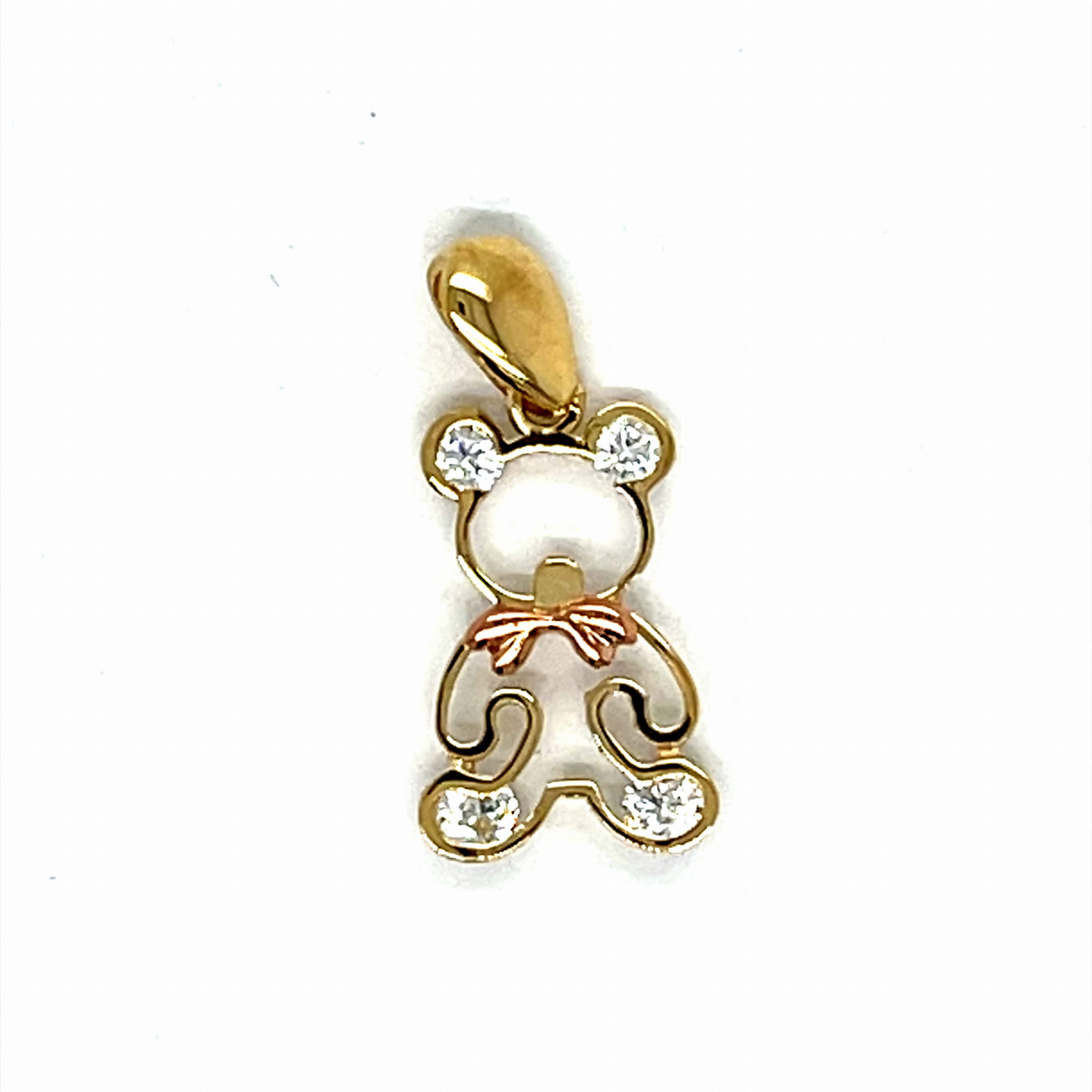Zawieszka z misiem w dwóch kolorach złota próby 585 i białych cyrkonii,  eleganckie kolczyki na sztyfcie, złocona biżuteria sklep online, kolczyki prostokąty 9x12 mm, biżuteria do pracy