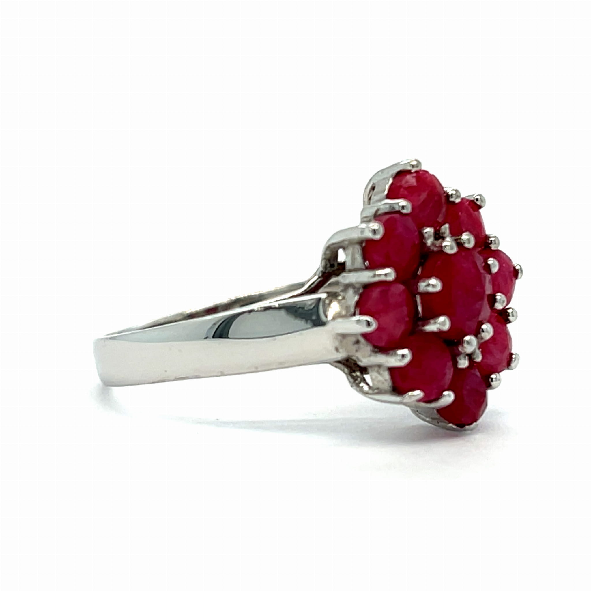 elegancki pierścionek rozmiar 21,5 , srebrny pierścionek kwiat 9 kamieni, biżuteria premium z rubinem