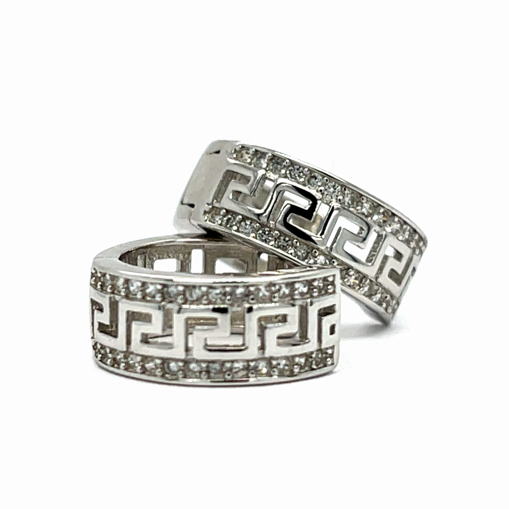 Kolczyki ażurowe koła, grecki wzór z cyrkoniami. Srebro 925.