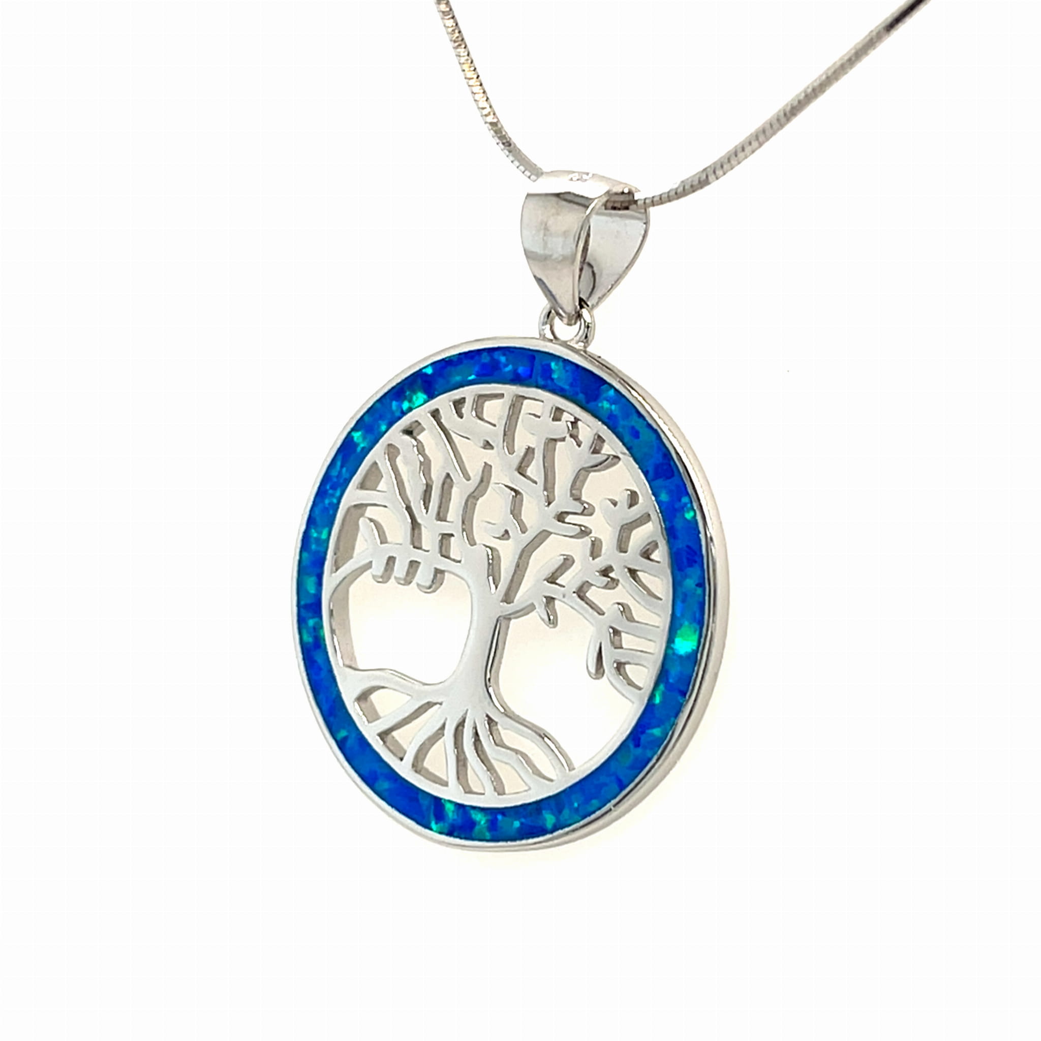 Wisiorek z opalem ze srebra próby 925, motyw drzewka.