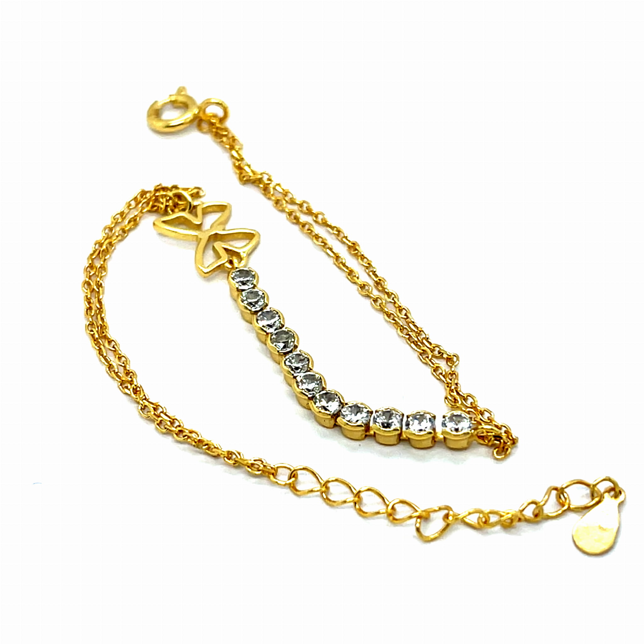 Złocona, srebrna  bransoletka z motylkiem i białymi cyrkoniami.