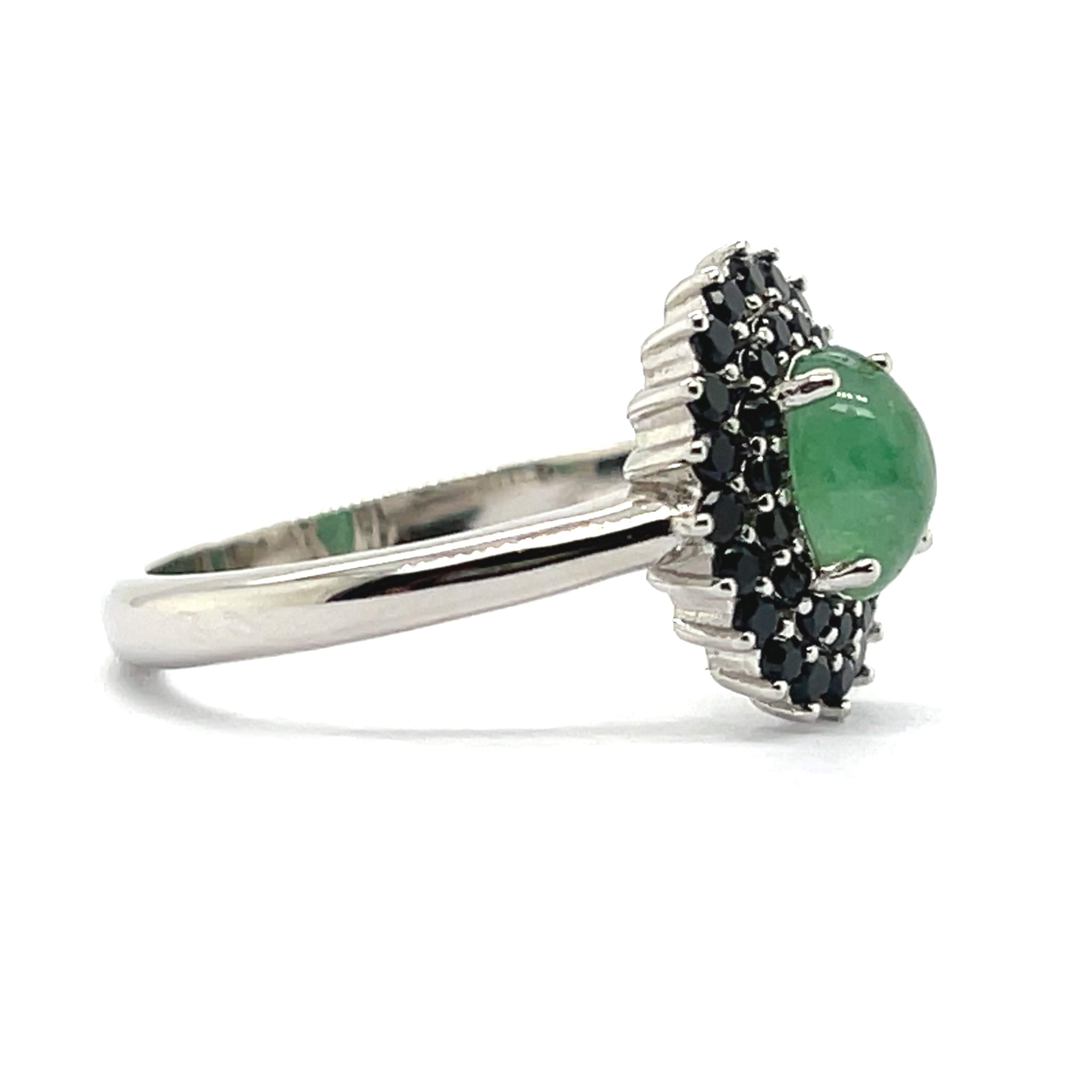 Pierścionek srebrny ze szmaragdem i czarnymi cyrkoniami "Daisy"