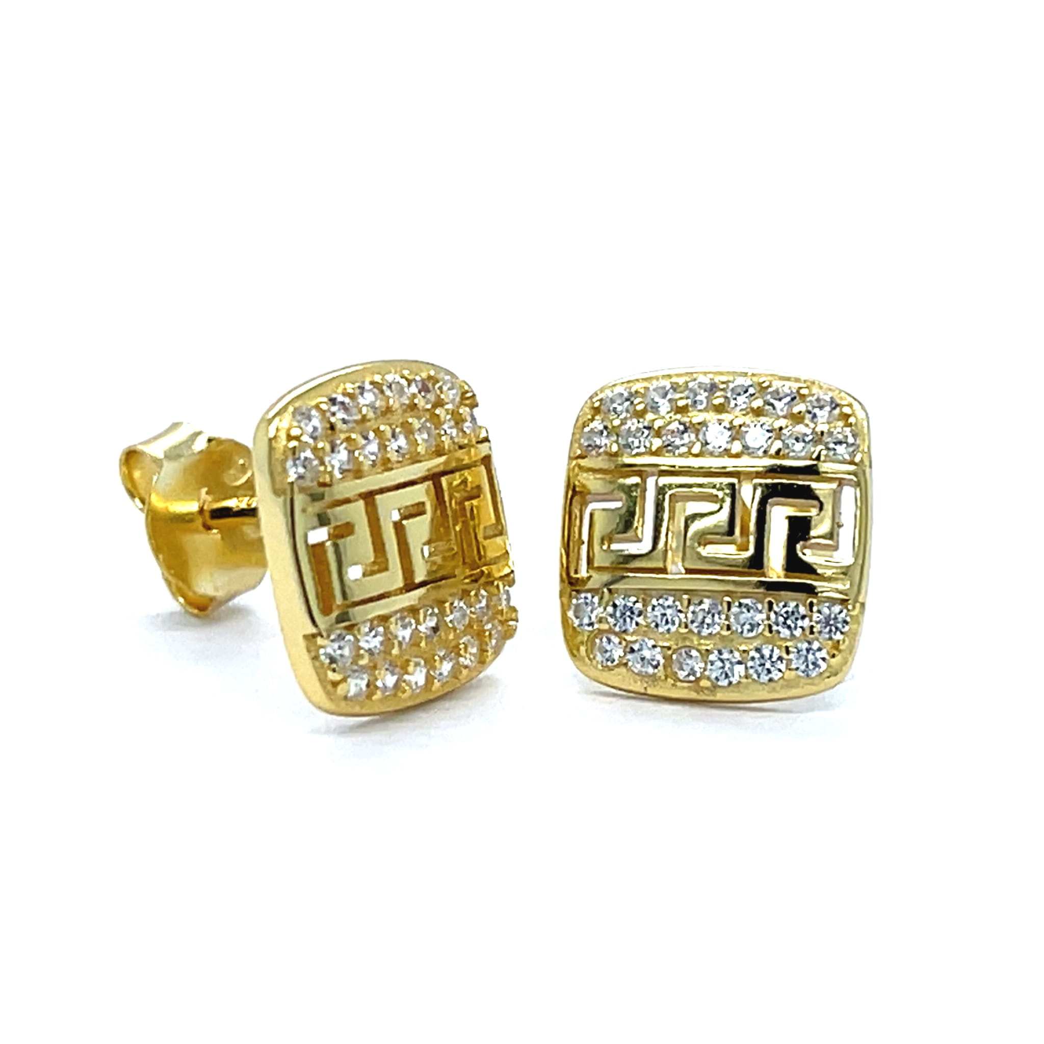 Kolczyki kwadraty, srebrne sztyfty, grecki wzór.