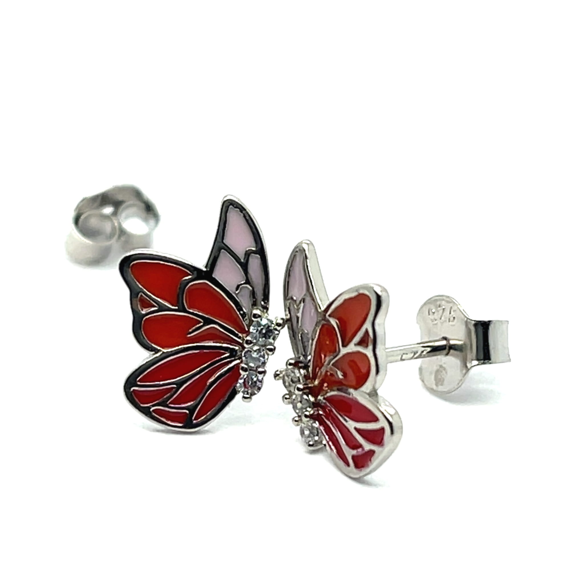 Eleganckie czerwone motyle - kolczyki ze srebra 925