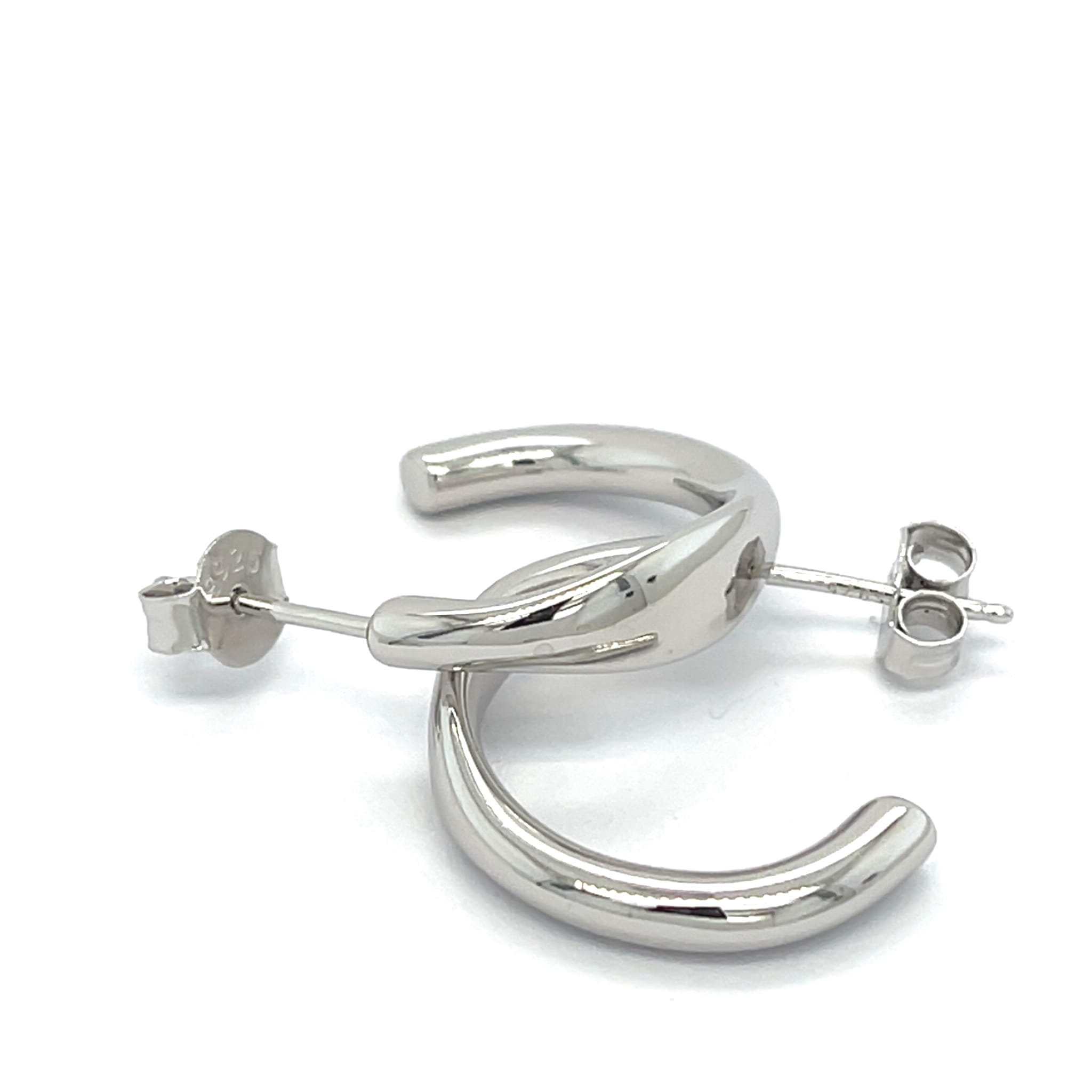 eleganckie kolczyki sztyfty półkola, biżuteria do biura i na spotkania biznesowe, srebrne kolczyki gładkie na rocznicę ślubu, luksusowy prezent dla nowoczesnej kobiety