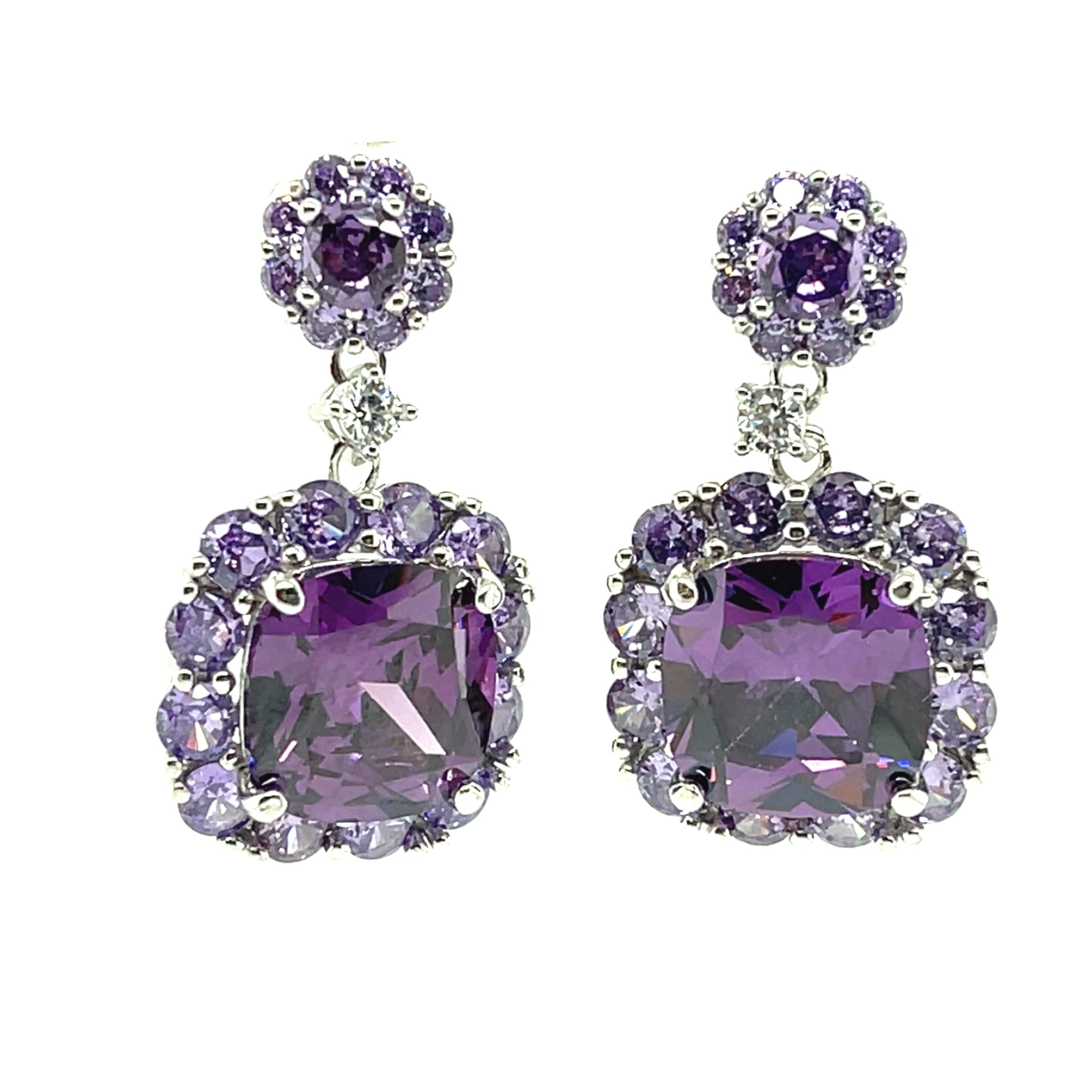 Eleganckie kolczyki wieczorowe - wiszące - z cyrkoniami w kolorze ametystu w srebrze 925.