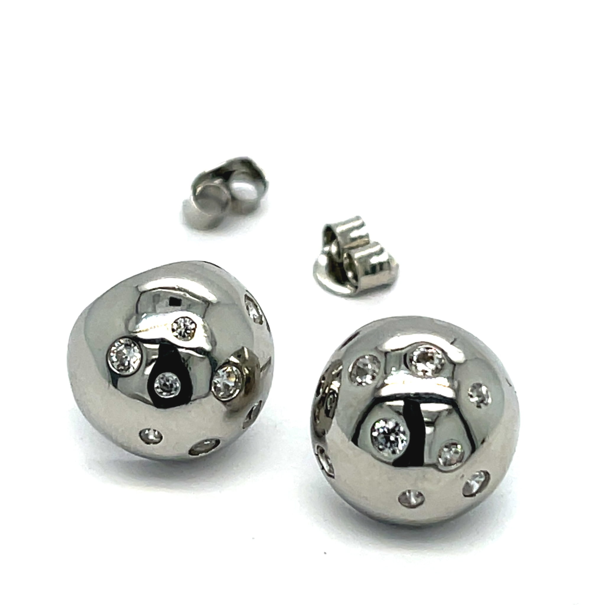 Półkulki na sztyfcie, srebro rodowane/złocone wysokiej jakości 925, białe cyrkonie