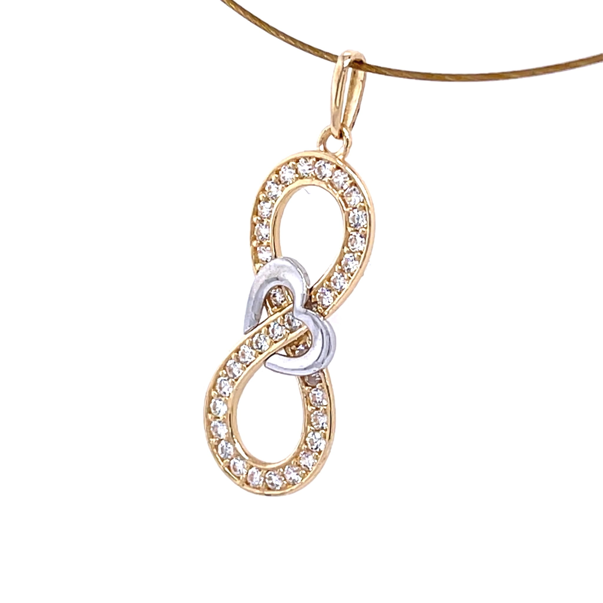 zawieszka wzór nieskończoności, wisiorek infinity z sercem, biżuteria motyw serca i infinity, delikatna zawieszka złota, biżuteria z charakterem, wisiorek z cyrkoniami,  symbol miłości biżuteria, symbol nieskończonej miłości, biżuteria z przesłaniem