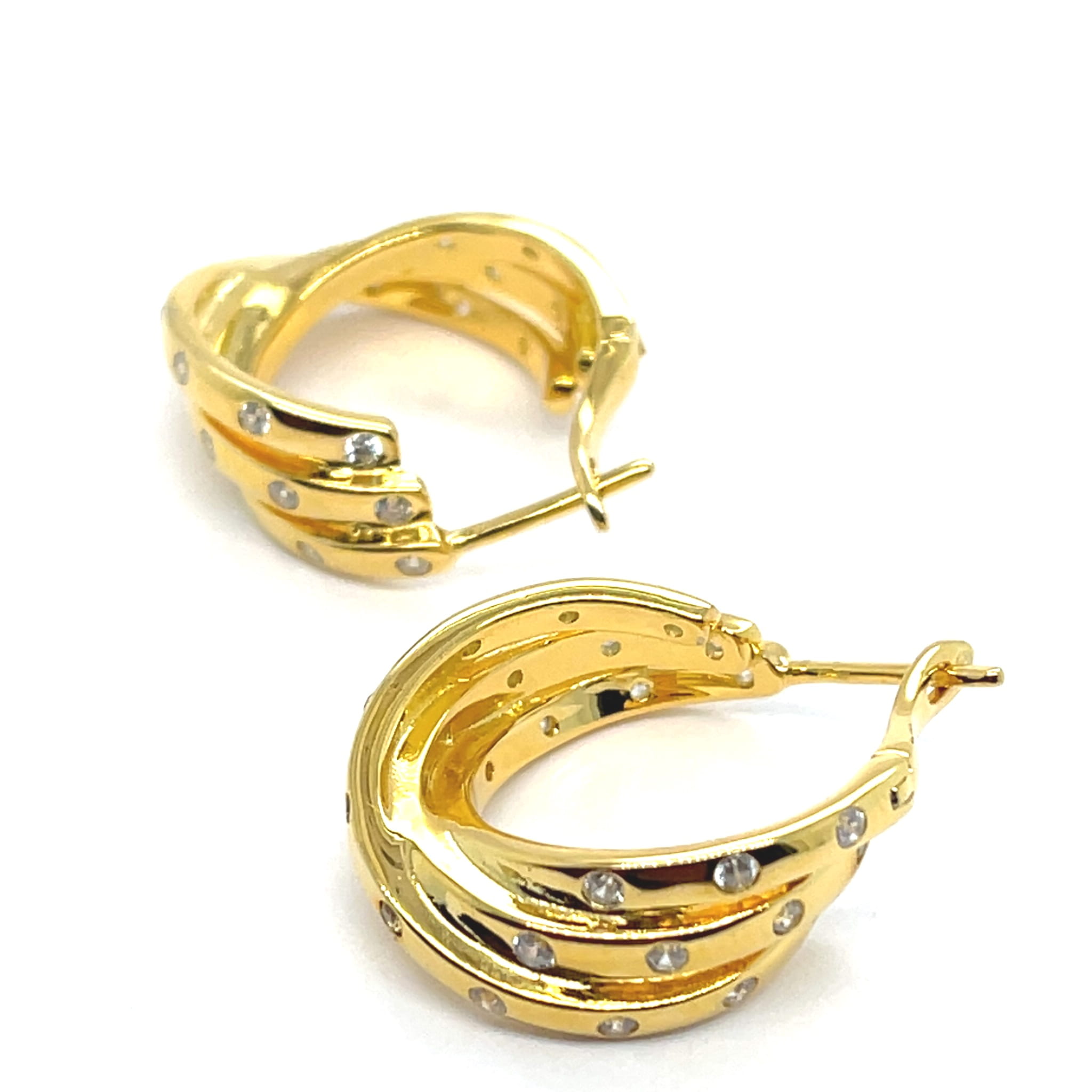 srebrne kolczyki pozłacane 925, biżuteria z białymi cyrkoniami, kolczyki szykowne na prezent, złote kolczyki z ozdobnym wzorem, sklep z biżuterią Lumiér, kolczyki damskie złocone