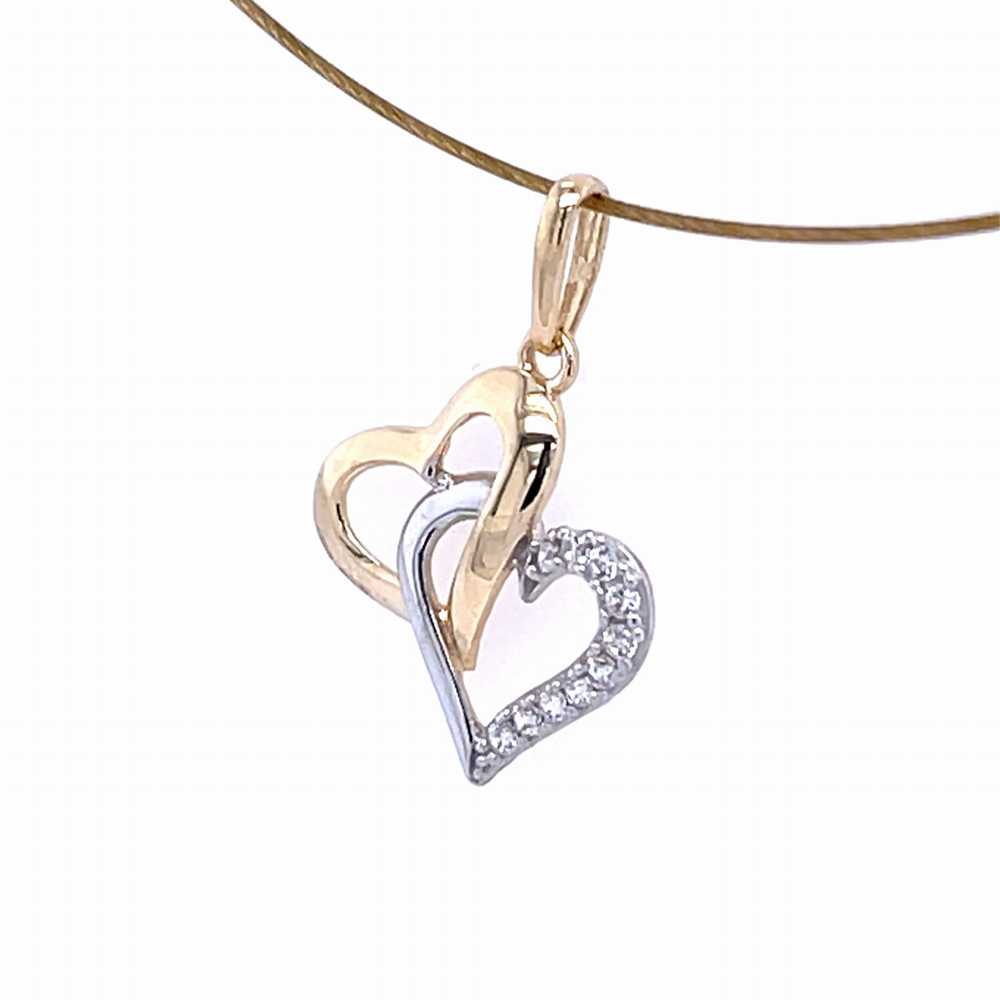 Splecione serca bikolor - romantyczna zawieszka ze złota 585