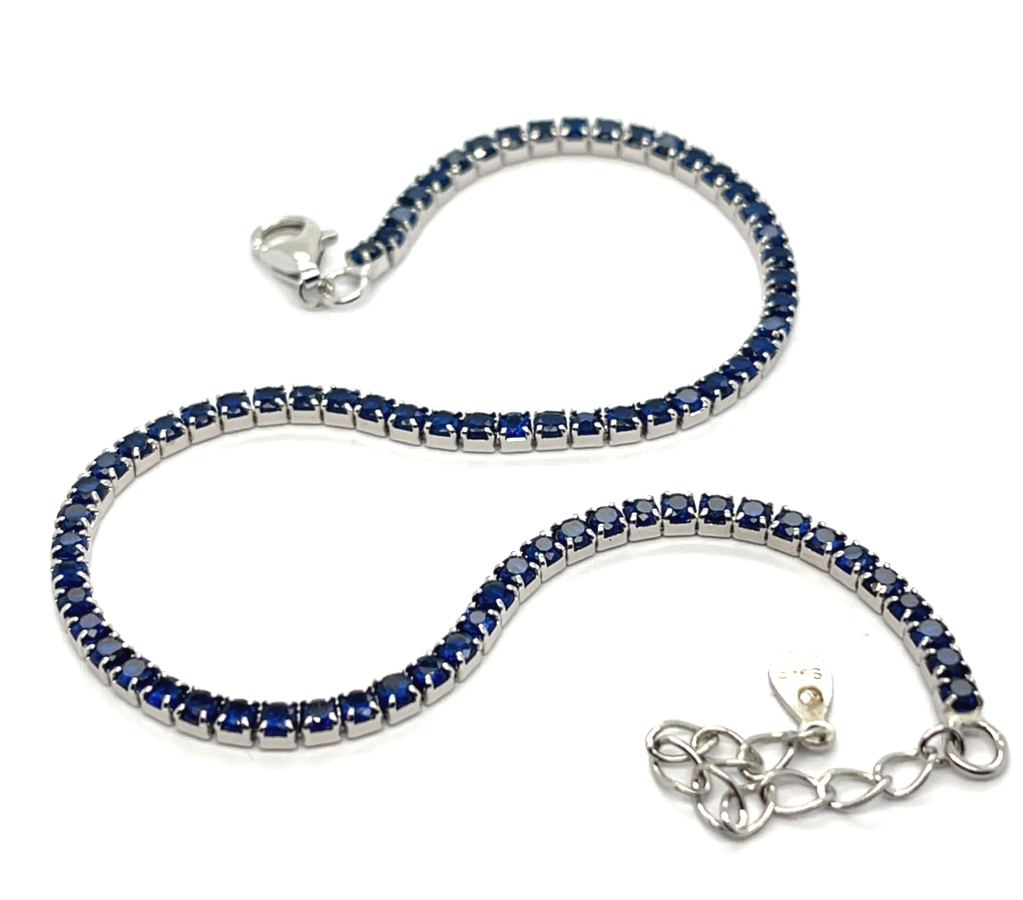 Bransoleta tenisowa niebieska pojedyncza, kolor szafirowy, srebro 925