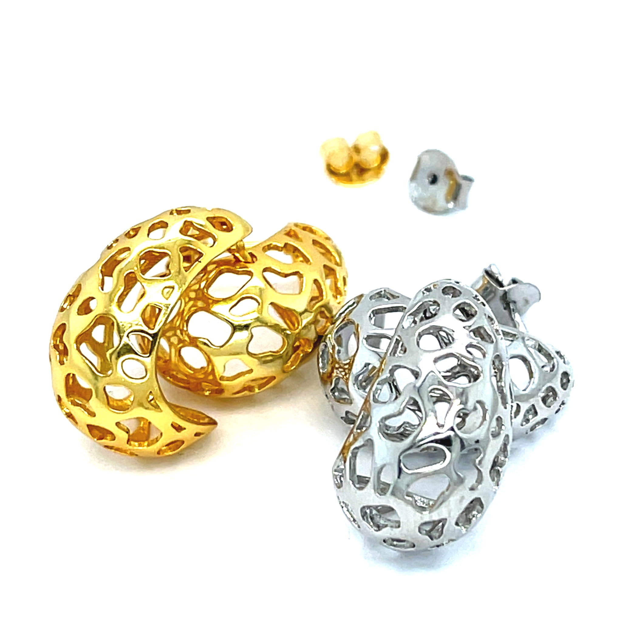 Biżuteria modowa ze srebra złoconego 925, kolczyki łezki złocone, kolczyki rodowane sklep online, biżuteria ażurowa na co dzień, eleganckie kolczyki srebrne