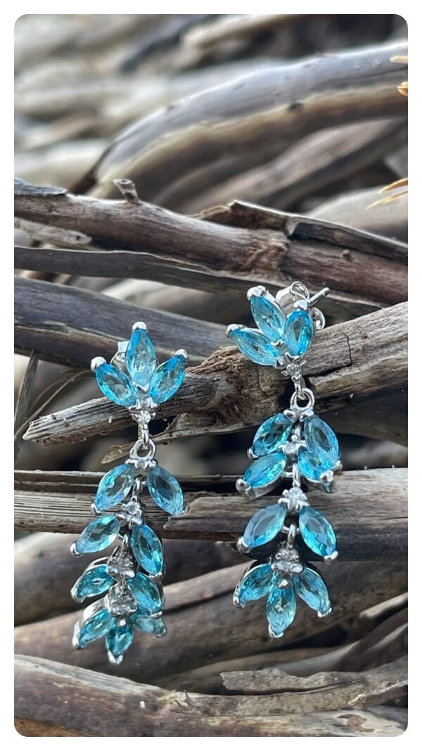 Kolczyki damskie wiszące z niebieskimi/ czerwonymi cyrkoniami, srebrne kolczyki do sukni ślubnej, wiszące migdały z kamieniami, biżuteria ślubna niebieska 2026