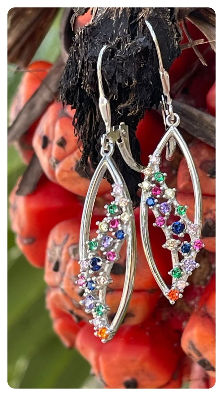 Wiszące kolczyki z kolorowymi cyrkoniami srebro