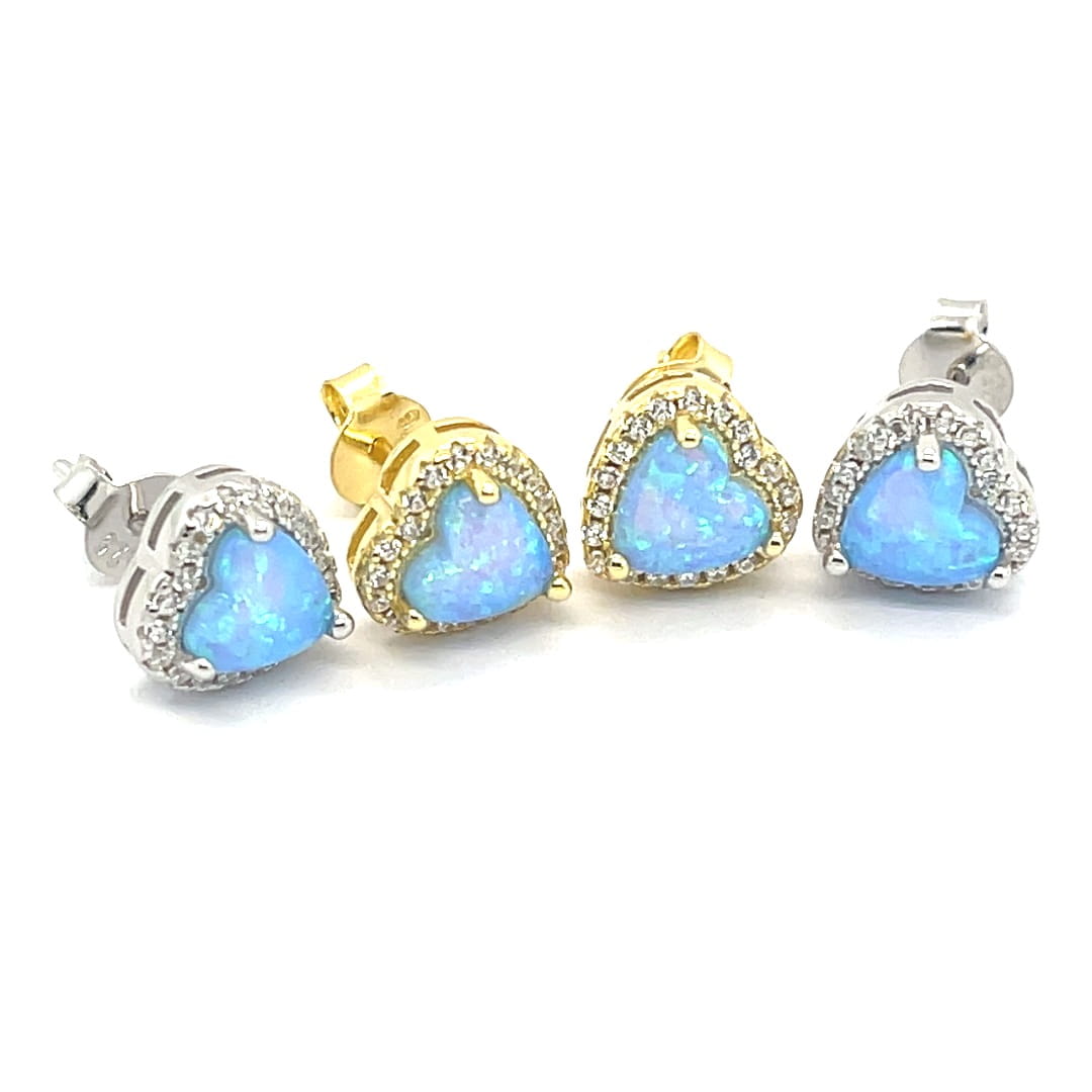 Kolczyki z niebieskim opalem i cyrkoniami w wykończeniu ze srebra złoconego lub rodowanego 925