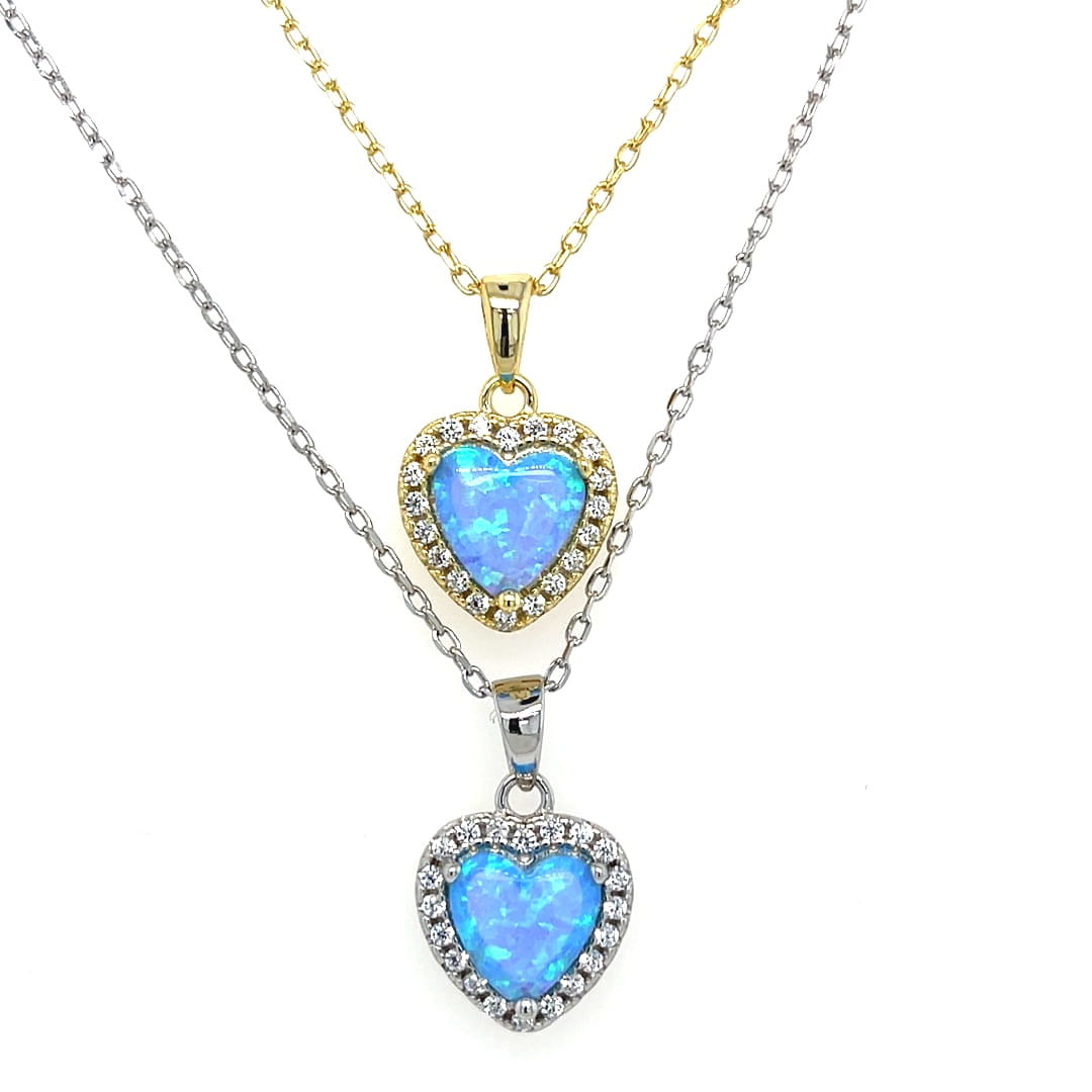 Naszyjnik damski z niebieskim opalem w wykończeniu ze srebra rodowanego lub złoconego 925