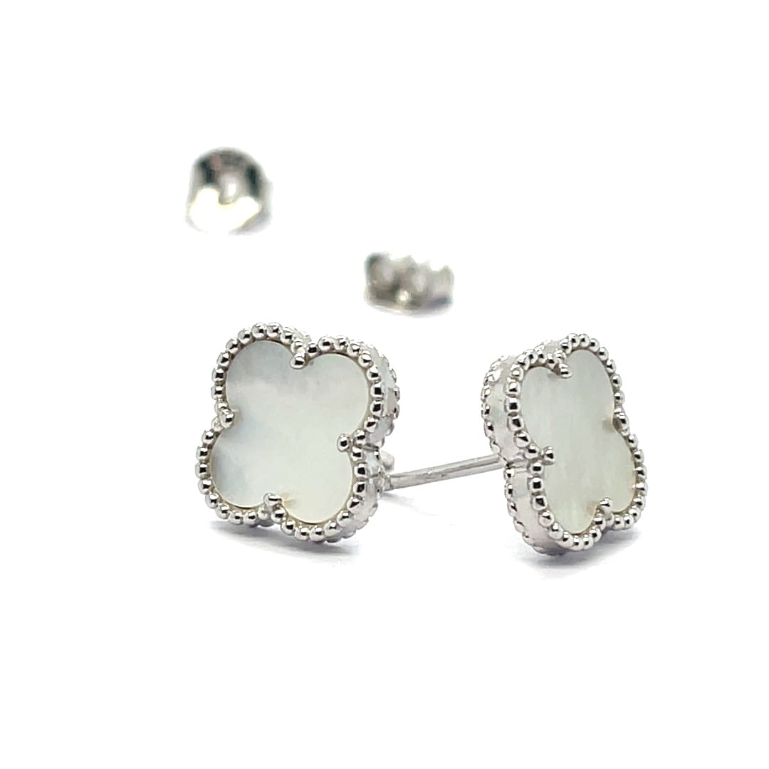 Koniczynki marokańskie na sztyftach,  srebro rodowane wysokiej jakości pr. 925