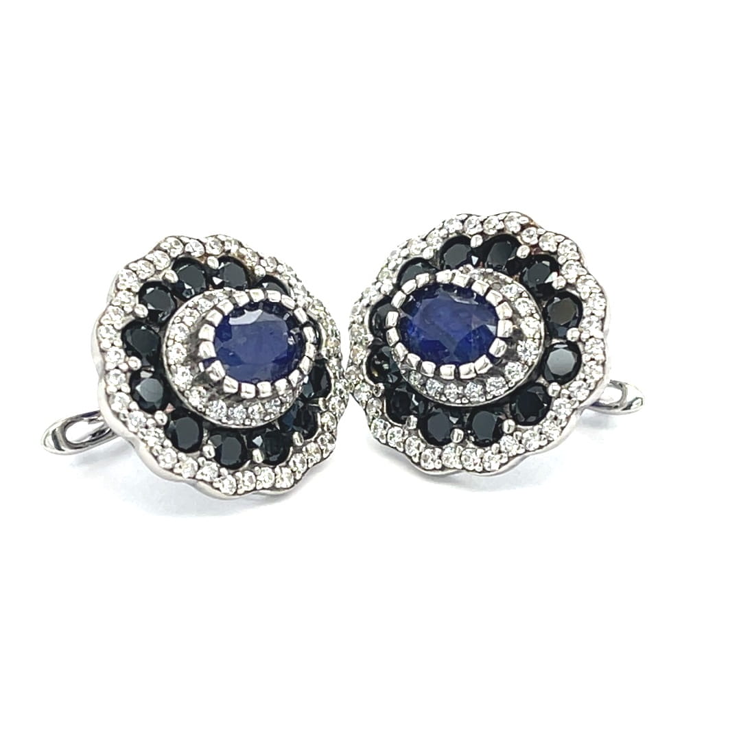 Eleganckie kolczyki z kamieniami naturalnymi w srebrze 925, biżuteria z szafirami i czarnym spinelem